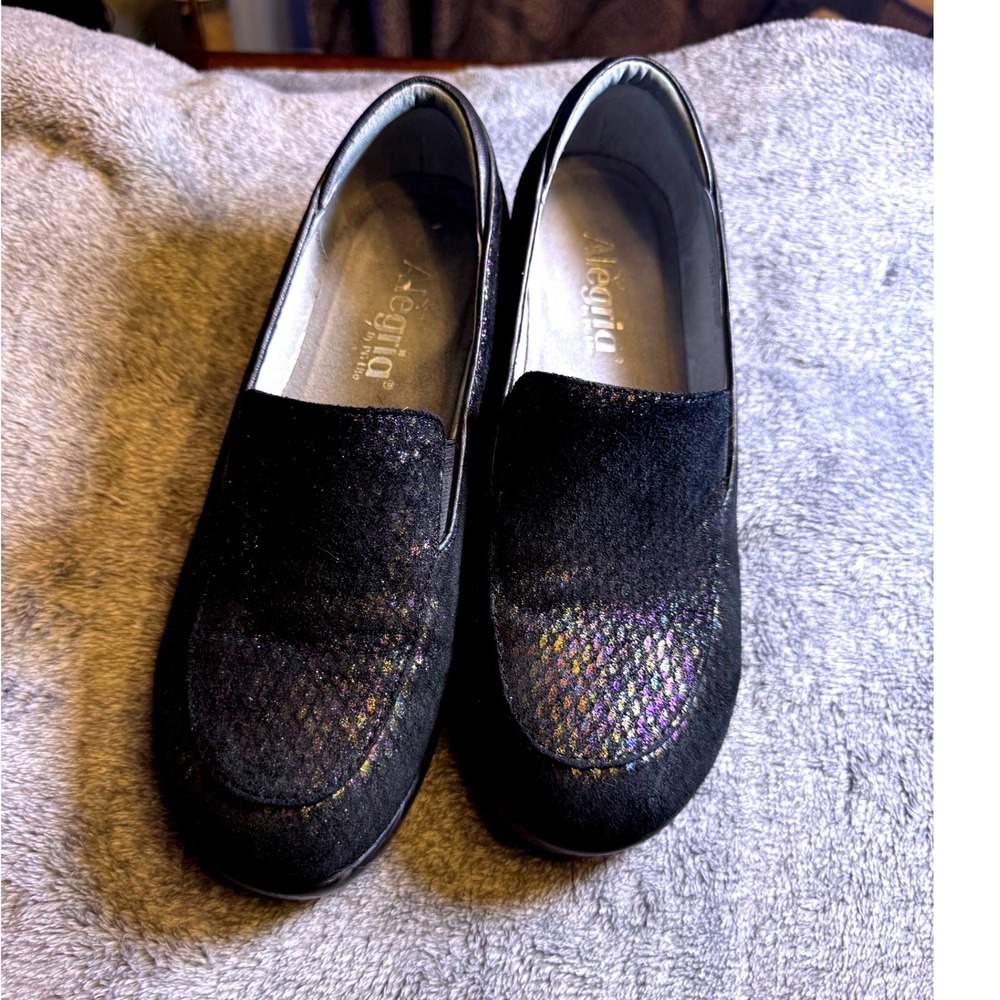 Alegria by PG Lite Emma Black Iridescent Snake Slip On Loafers EMM-751 Size 39